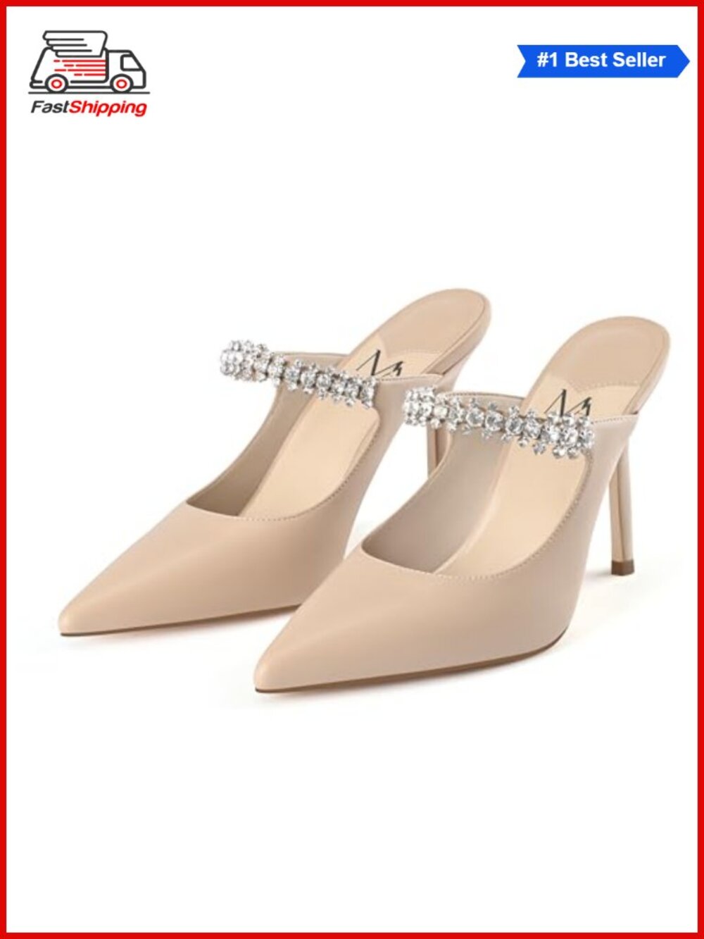 ✨ Pointed Toe Stiletto Heel Mules with Rhinestone Strap & Memory Foam